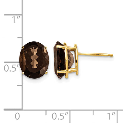 14k 10x8mm Oval Smoky Quartz Post Earrings