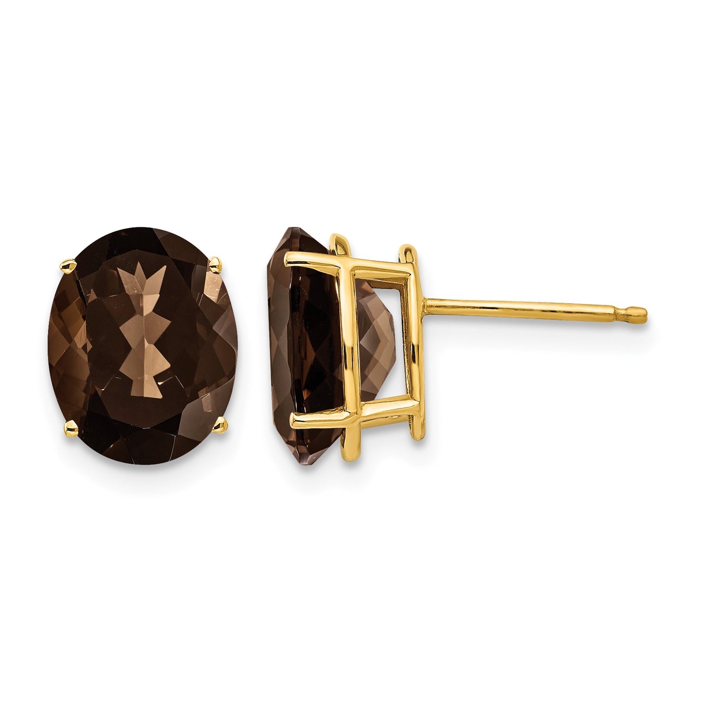 14k 10x8mm Oval Smoky Quartz Post Earrings