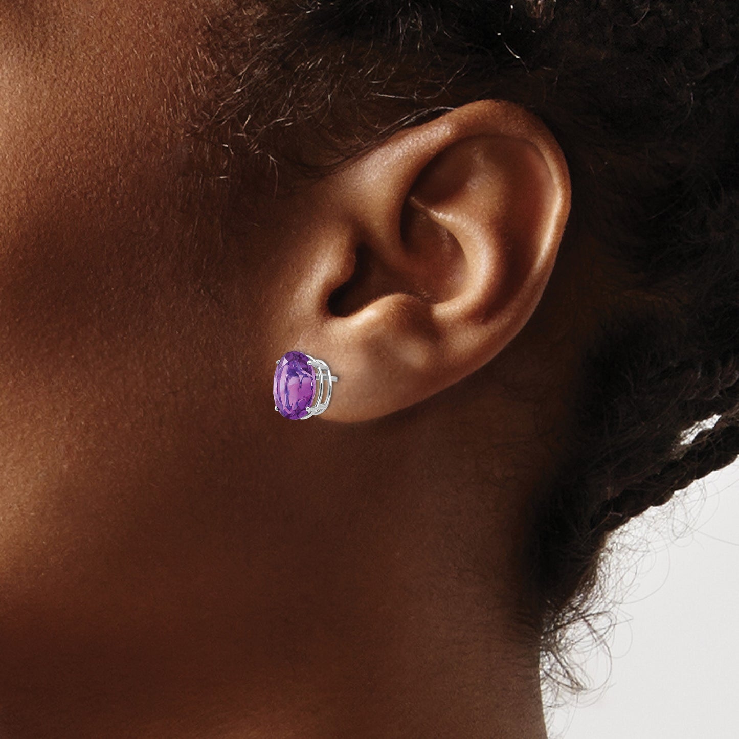 14k White Gold 10x8mm Oval Amethyst Post Earrings