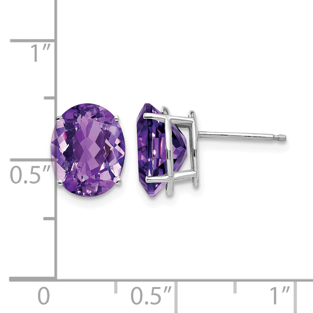 14k White Gold 10x8mm Oval Amethyst Post Earrings