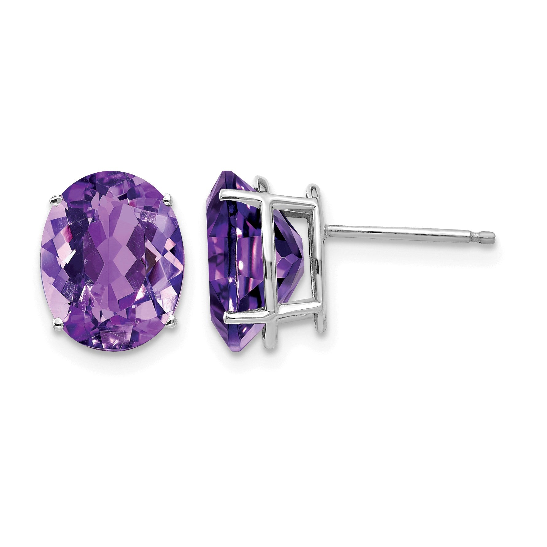 14k White Gold 10x8mm Oval Amethyst Post Earrings