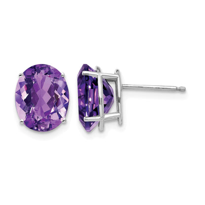 14k White Gold 10x8mm Oval Amethyst Post Earrings
