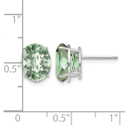 14k White Gold 10x8mm Oval Checker-Cut Green Quartz Post Earrings