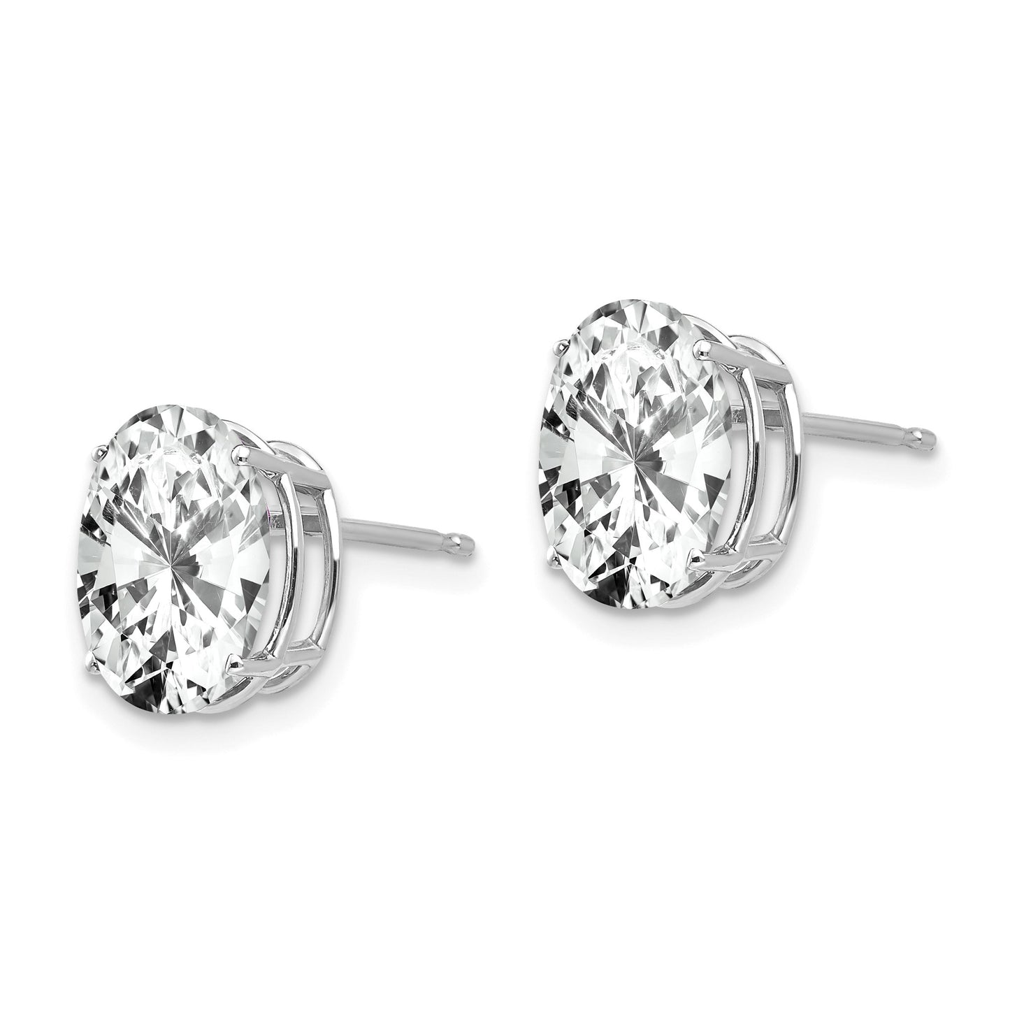 14k White Gold 10x8mm Oval Cubic Zirconia Post Earrings