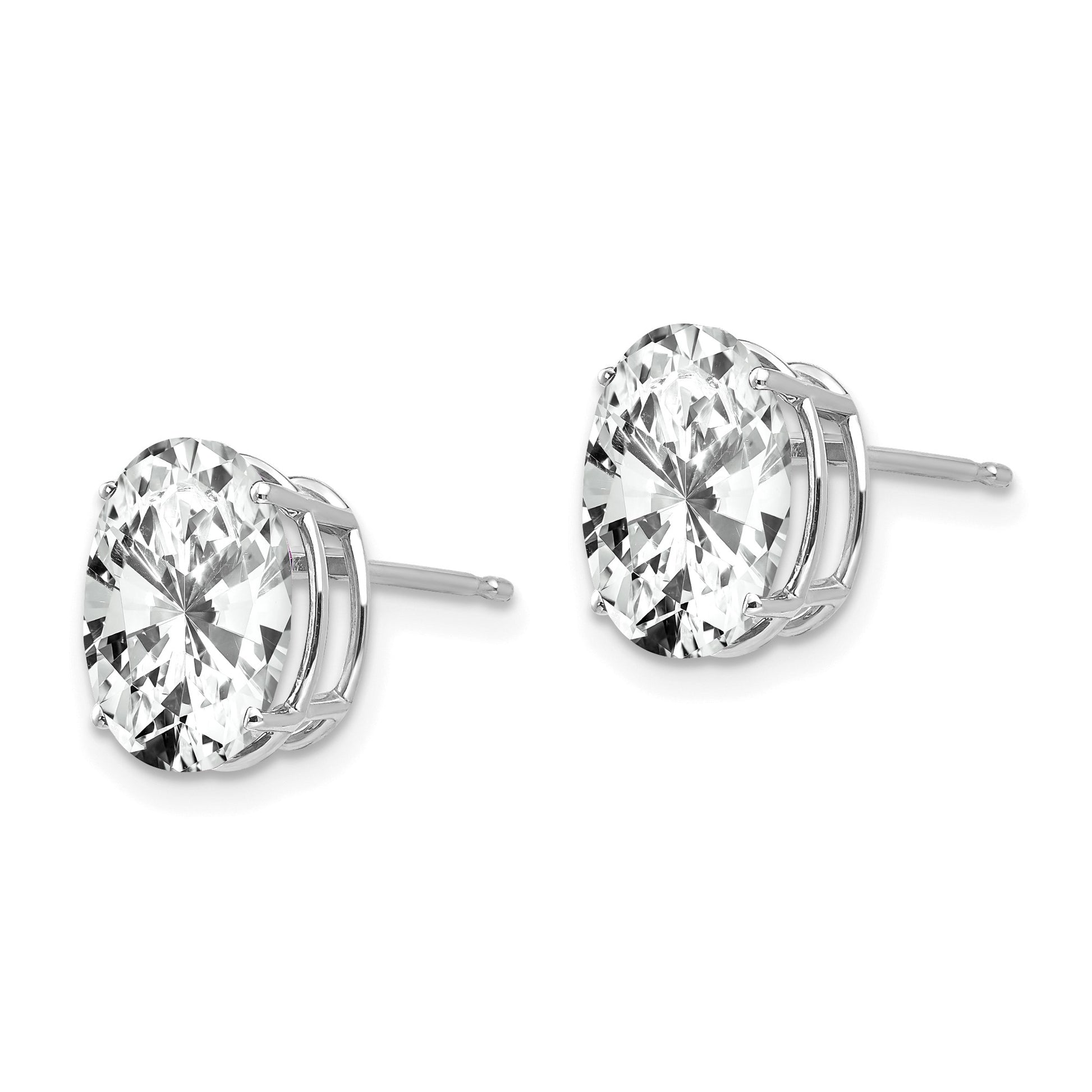 14k White Gold 10x8mm Oval Cubic Zirconia Post Earrings