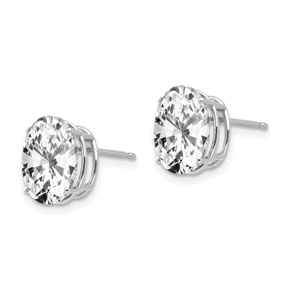 14k White Gold 10x8mm Oval Cubic Zirconia Post Earrings