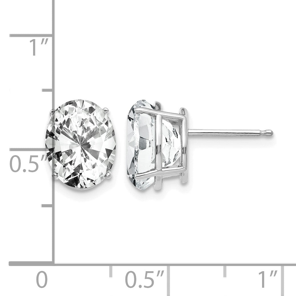 14k White Gold 10x8mm Oval Cubic Zirconia Post Earrings