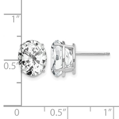 14k White Gold 10x8mm Oval Cubic Zirconia Post Earrings