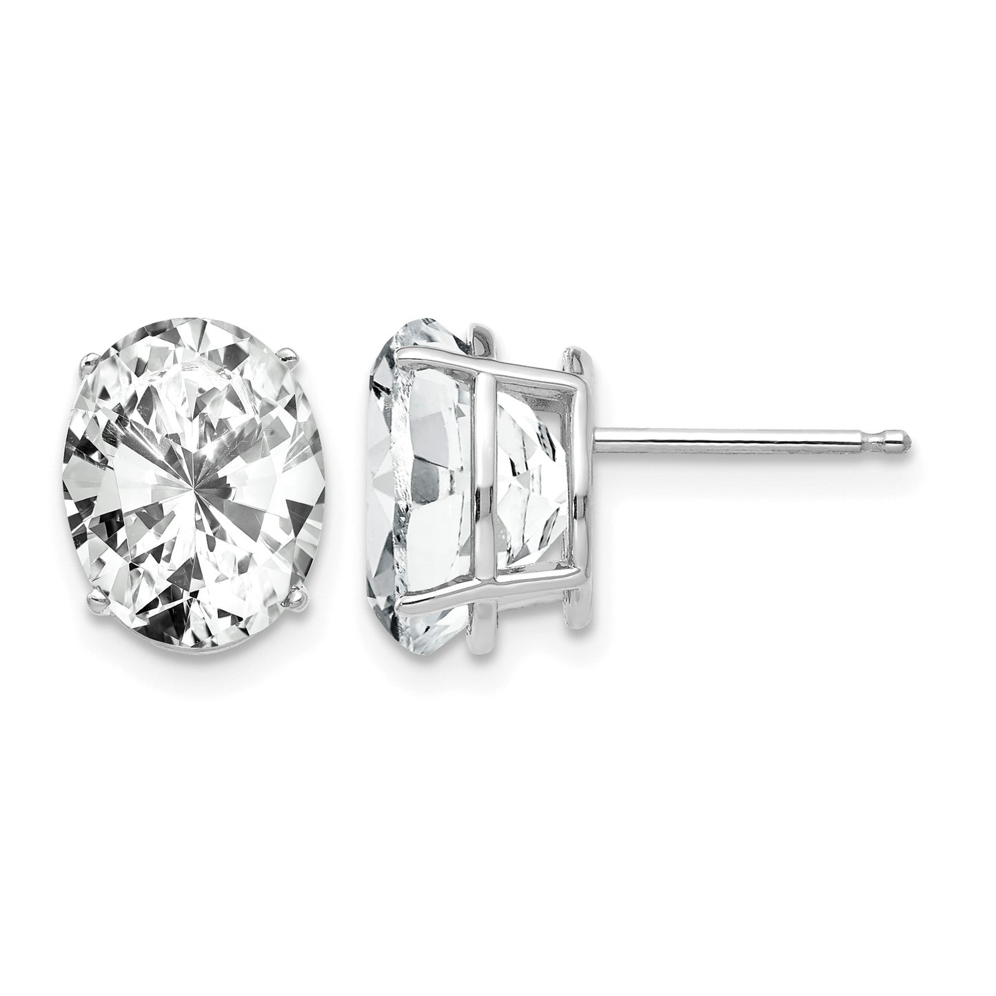 14k White Gold 10x8mm Oval Cubic Zirconia Post Earrings