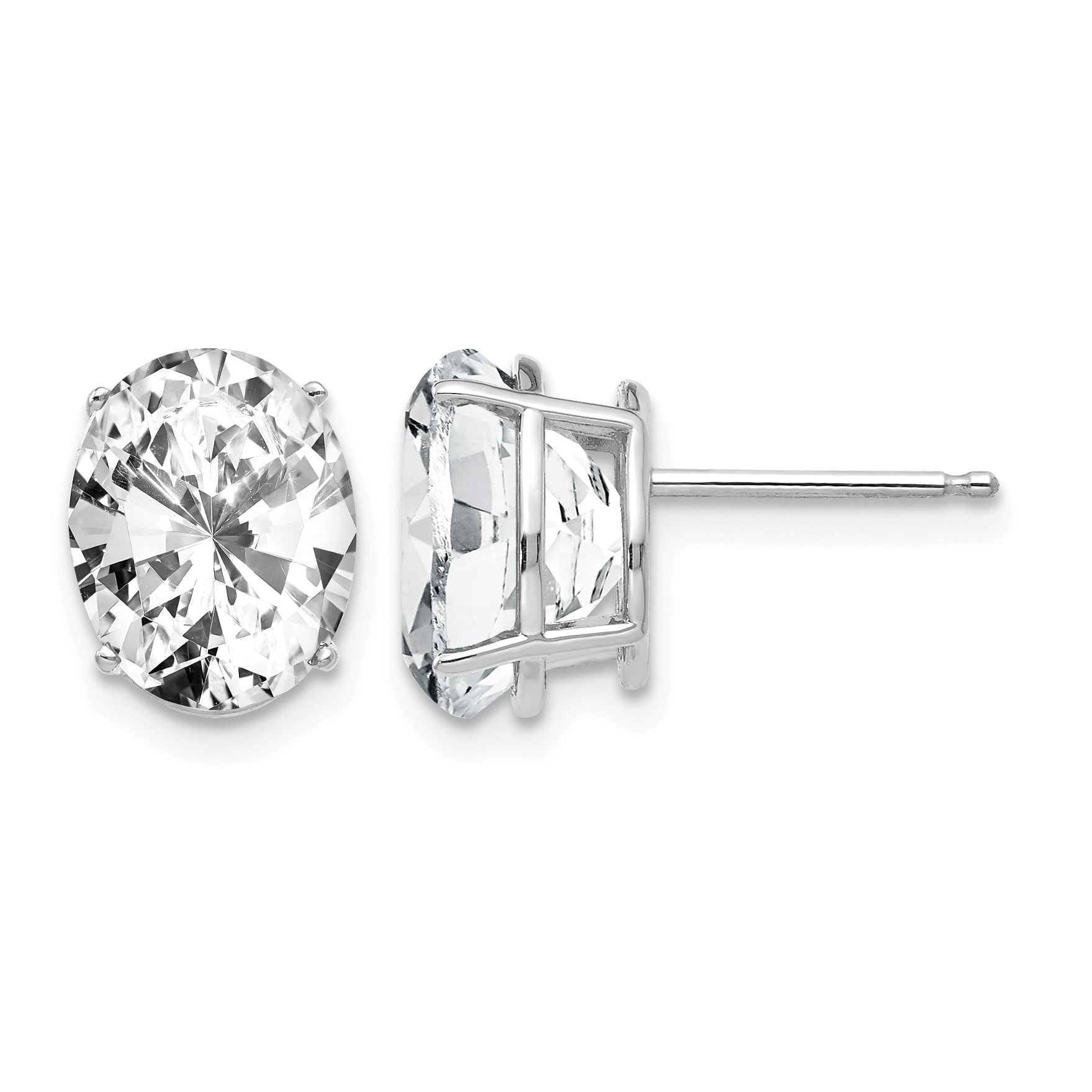 14k White Gold 10x8mm Oval Cubic Zirconia Post Earrings