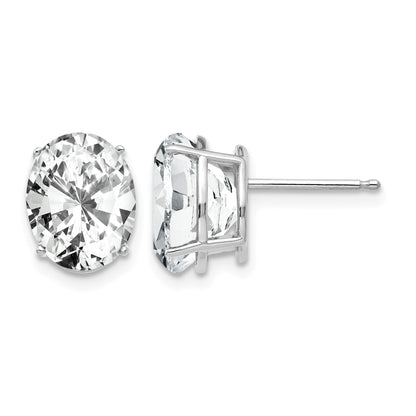 14k White Gold 10x8mm Oval Cubic Zirconia Post Earrings