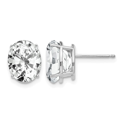 14k White Gold 10x8mm Oval Cubic Zirconia Post Earrings