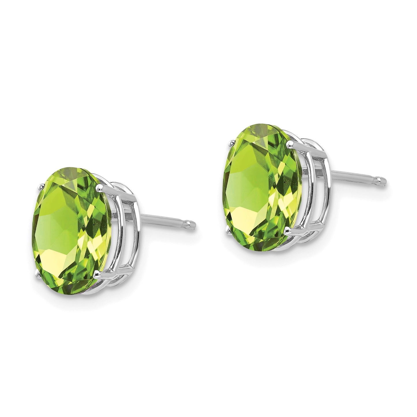14k White Gold 10x8mm Oval Peridot Post Earrings