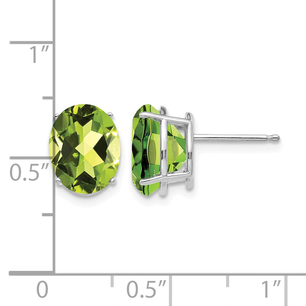 14k White Gold 10x8mm Oval Peridot Post Earrings