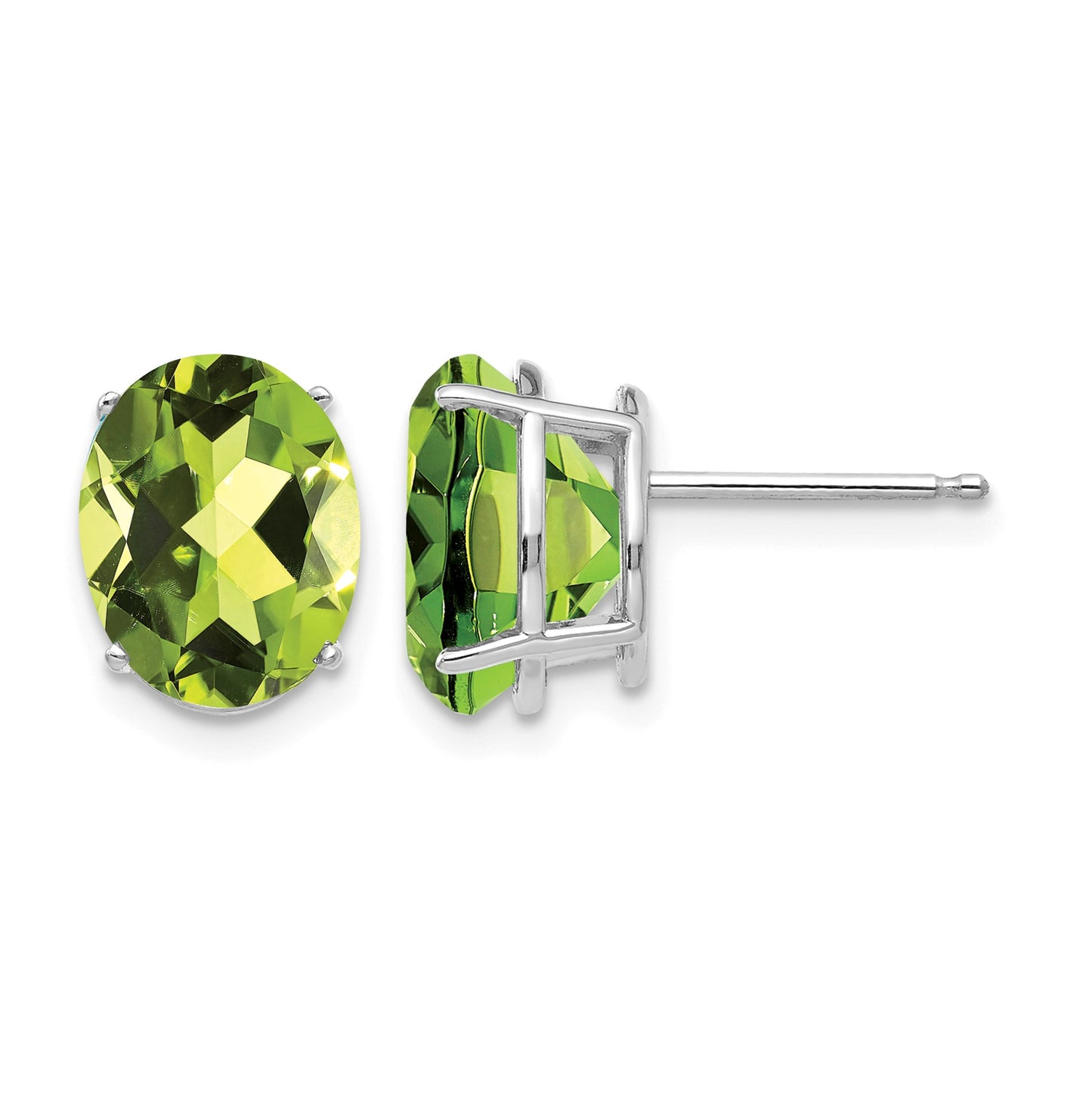 14k White Gold 10x8mm Oval Peridot Post Earrings