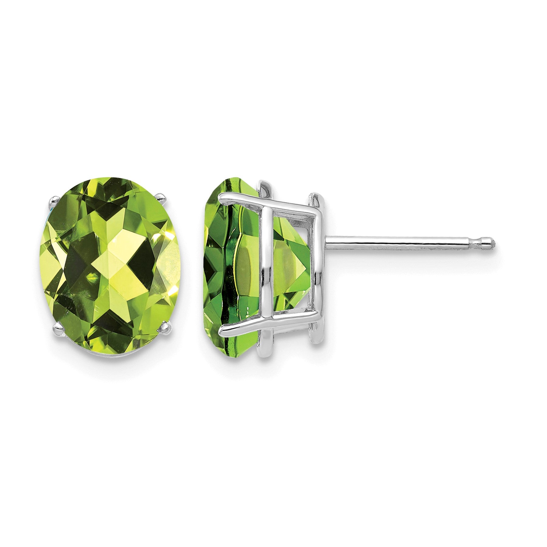 14k White Gold 10x8mm Oval Peridot Post Earrings