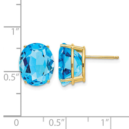 14k 12x10mm Oval Blue Topaz Post Earrings