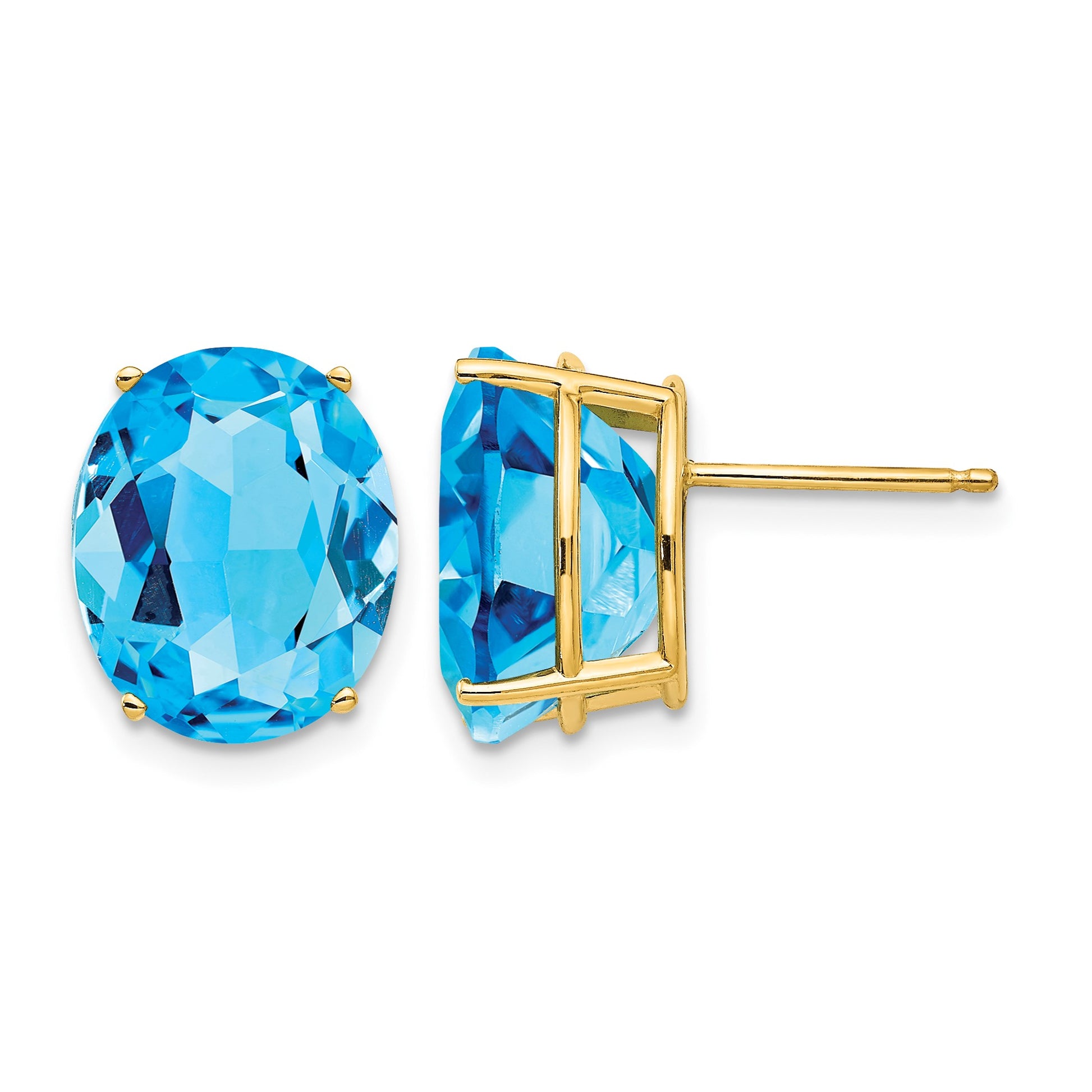 14k 12x10mm Oval Blue Topaz Post Earrings