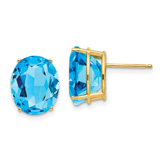 14k 12x10mm Oval Blue Topaz Earrings