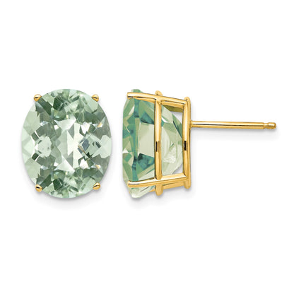 14k 12x10mm Oval Checker-Cut Green Quartz Post Earrings