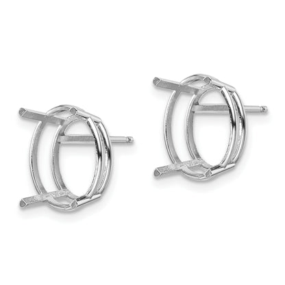 14k White Gold 12x10mm Oval Post Earring Mountings