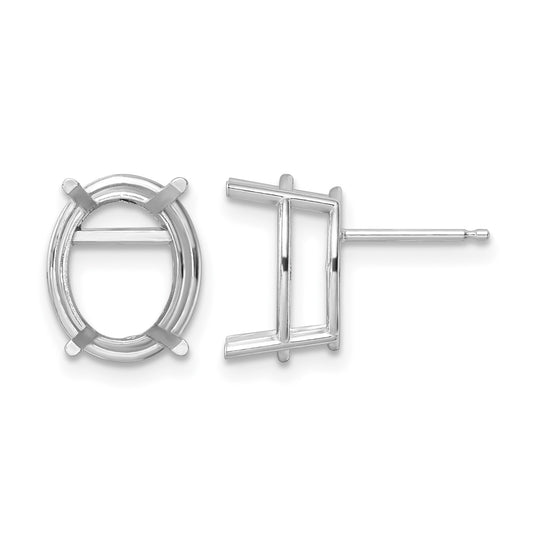 14k White Gold 12x10mm Oval Post Earring Mountings