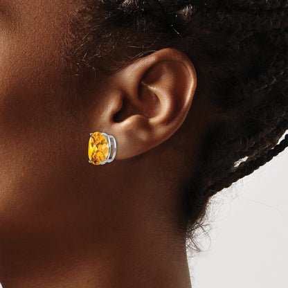 14k White Gold 12x10mm Oval Citrine Post Earrings
