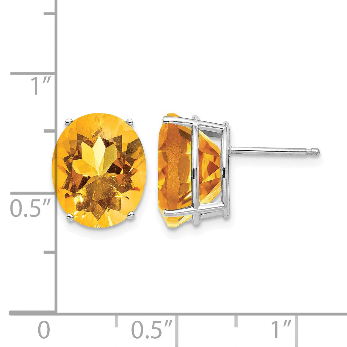 14k White Gold 12x10mm Oval Citrine Post Earrings