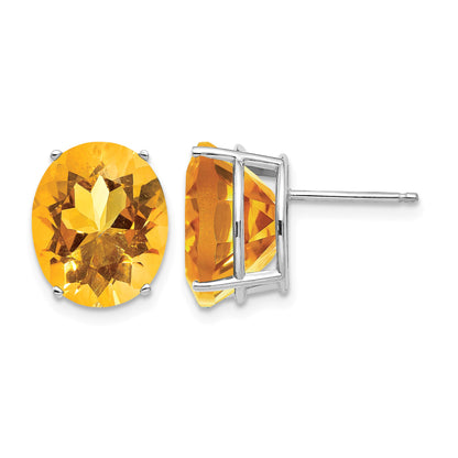 14k White Gold 12x10mm Oval Citrine Post Earrings