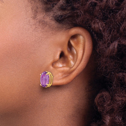 14k 14x10mm Oval Amethyst Post Earrings