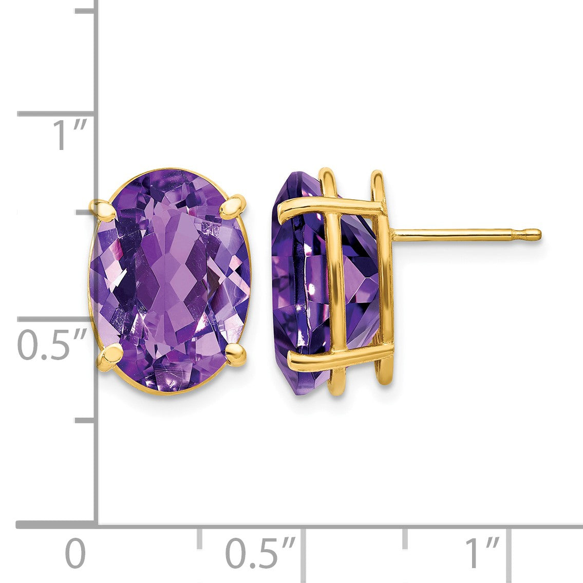 14k 14x10mm Oval Amethyst Post Earrings