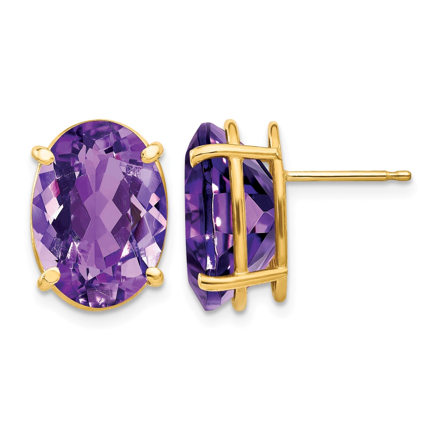 14k 14x10mm Oval Amethyst Post Earrings
