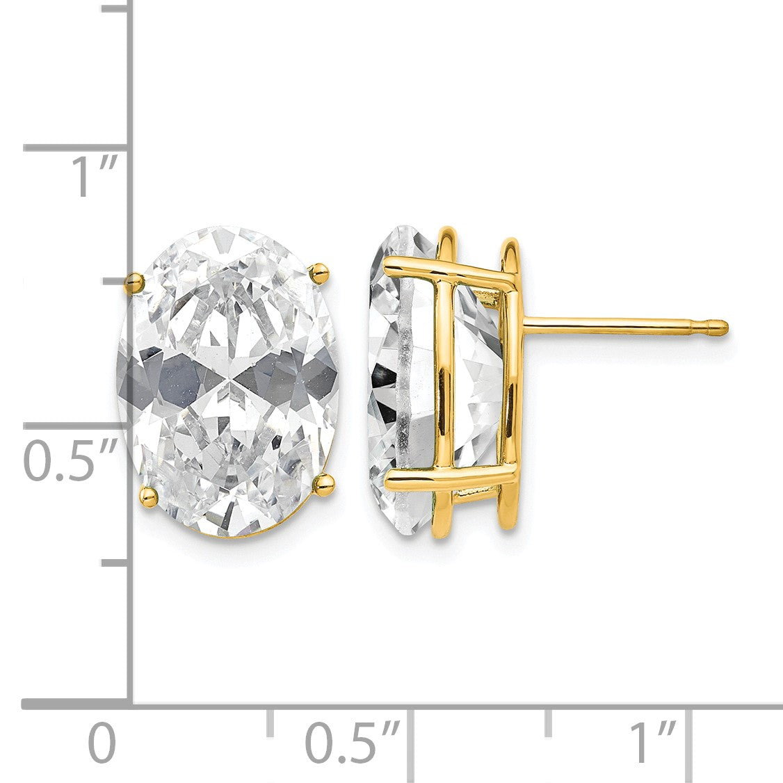 14k 14x10mm Oval Cubic Zirconia Post Earrings