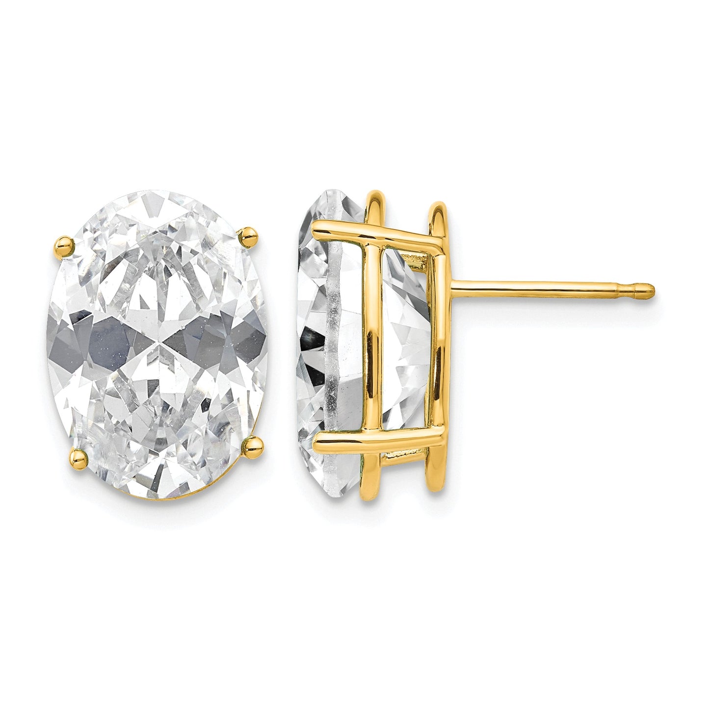 14k 14x10mm Oval Cubic Zirconia Post Earrings