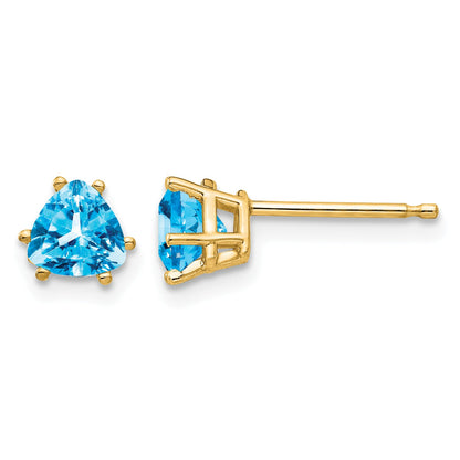 14k 5mm Trillion Blue Topaz Post Earrings