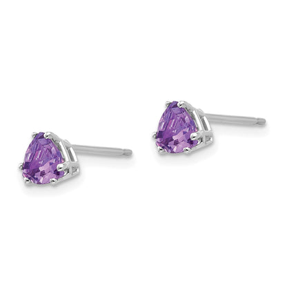 14k White Gold 5mm Trillion Amethyst Post Earrings