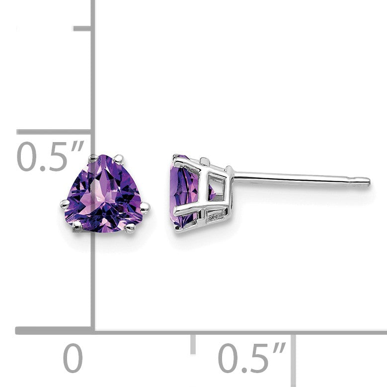 14k White Gold 5mm Trillion Amethyst Post Earrings