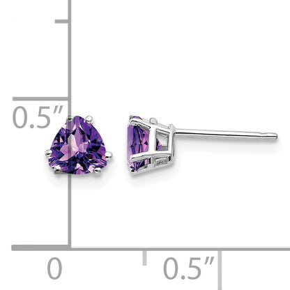 14k White Gold 5mm Trillion Amethyst Post Earrings