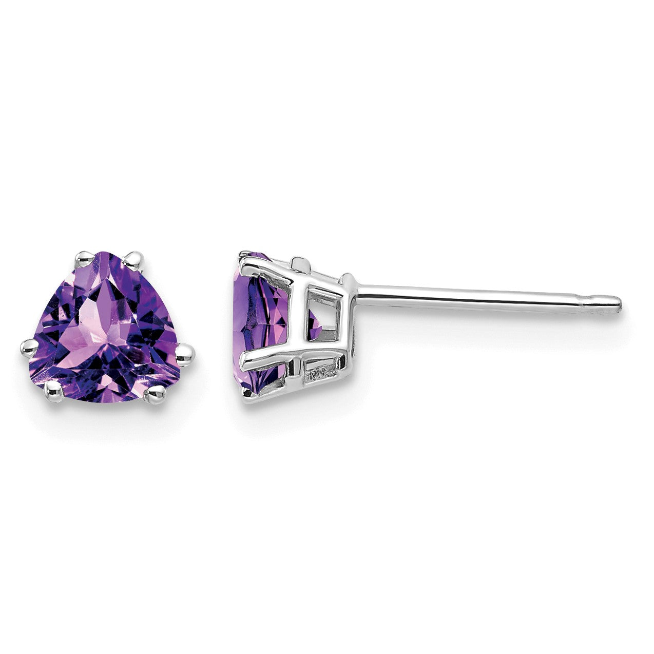 14k White Gold 5mm Trillion Amethyst Post Earrings