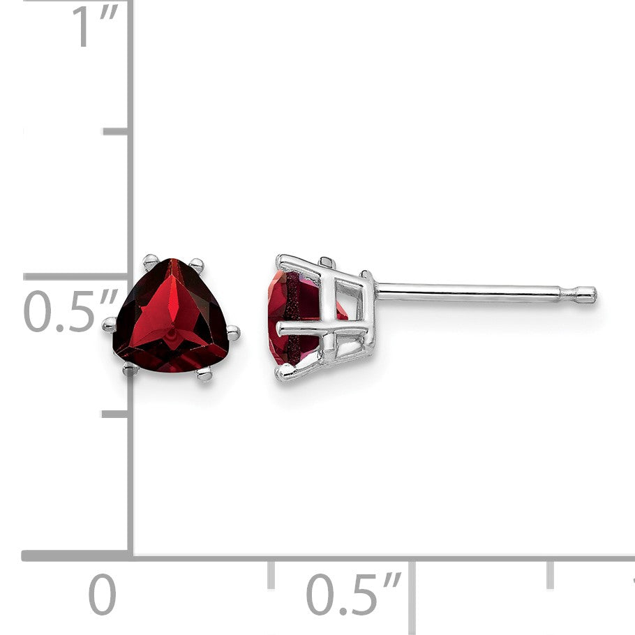 14k White Gold 5mm Trillion Garnet Post Earrings