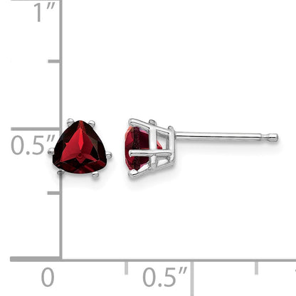 14k White Gold 5mm Trillion Garnet Post Earrings