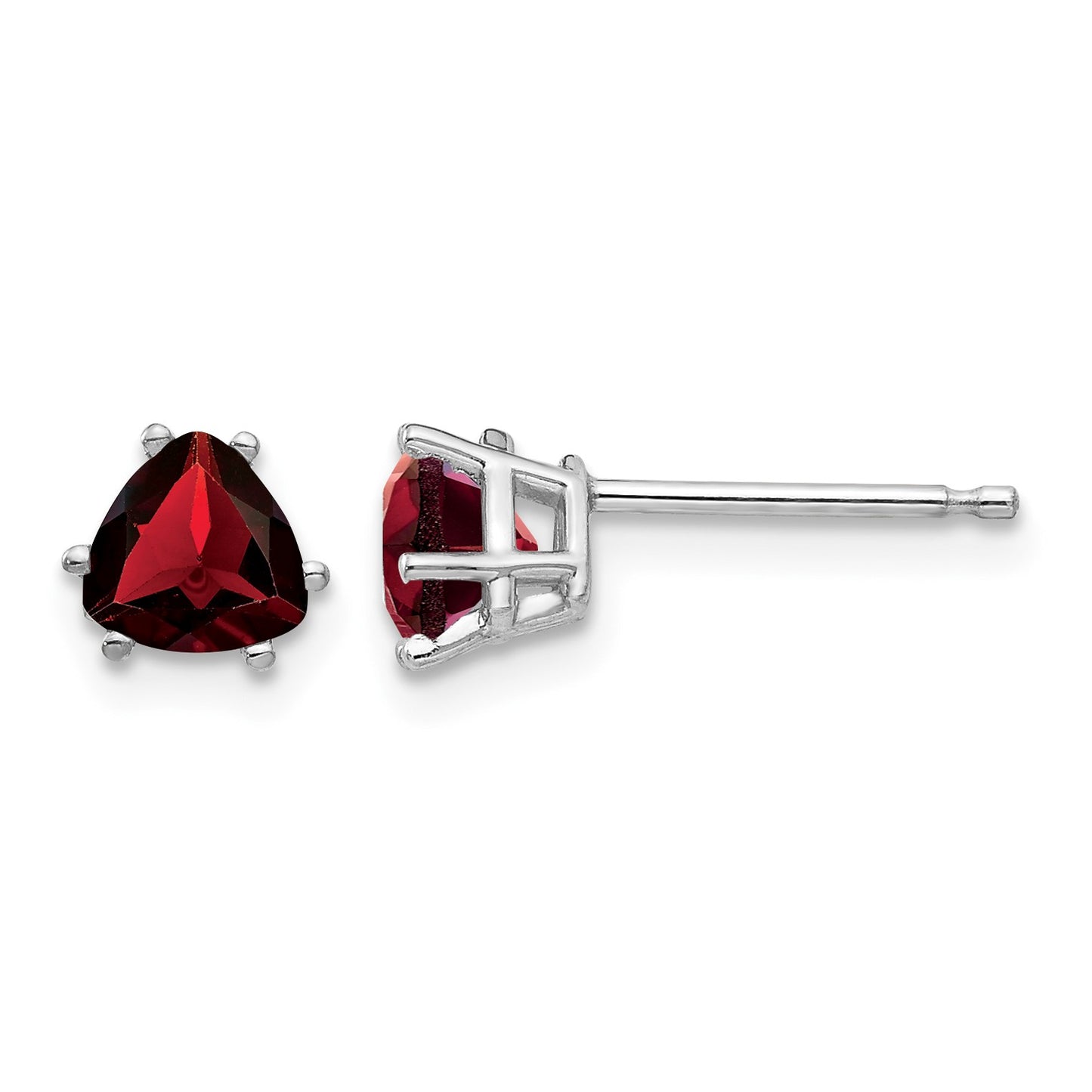 14k White Gold 5mm Trillion Garnet Post Earrings