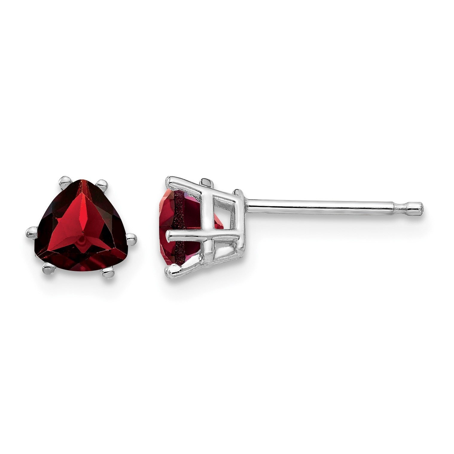 14k White Gold 5mm Trillion Garnet Post Earrings