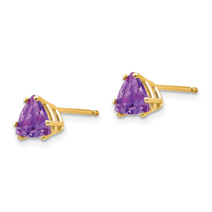 14k 6mm Trillion Amethyst Post Earrings