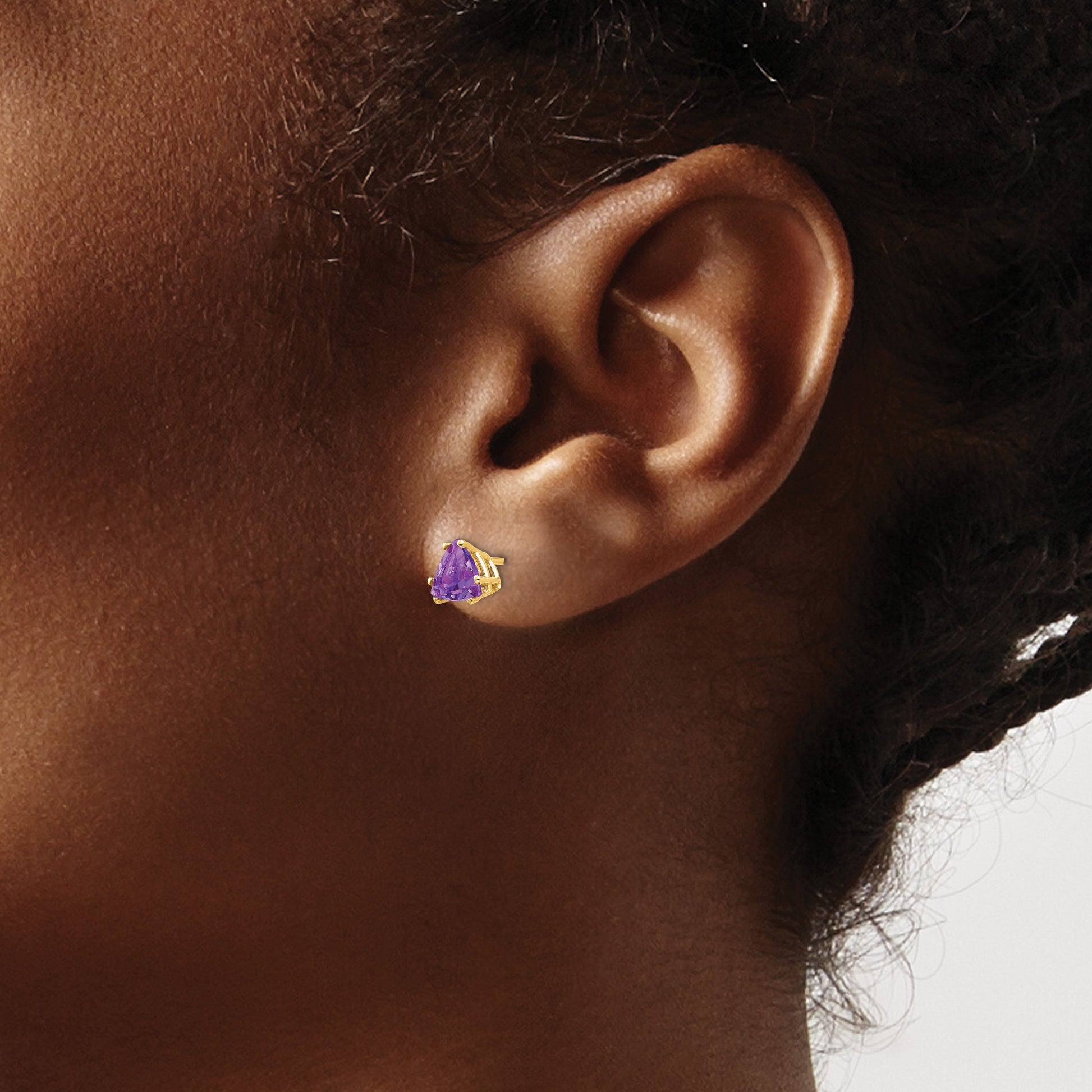 14k 6mm Trillion Amethyst Post Earrings