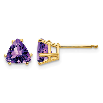 14k 6mm Trillion Amethyst Post Earrings