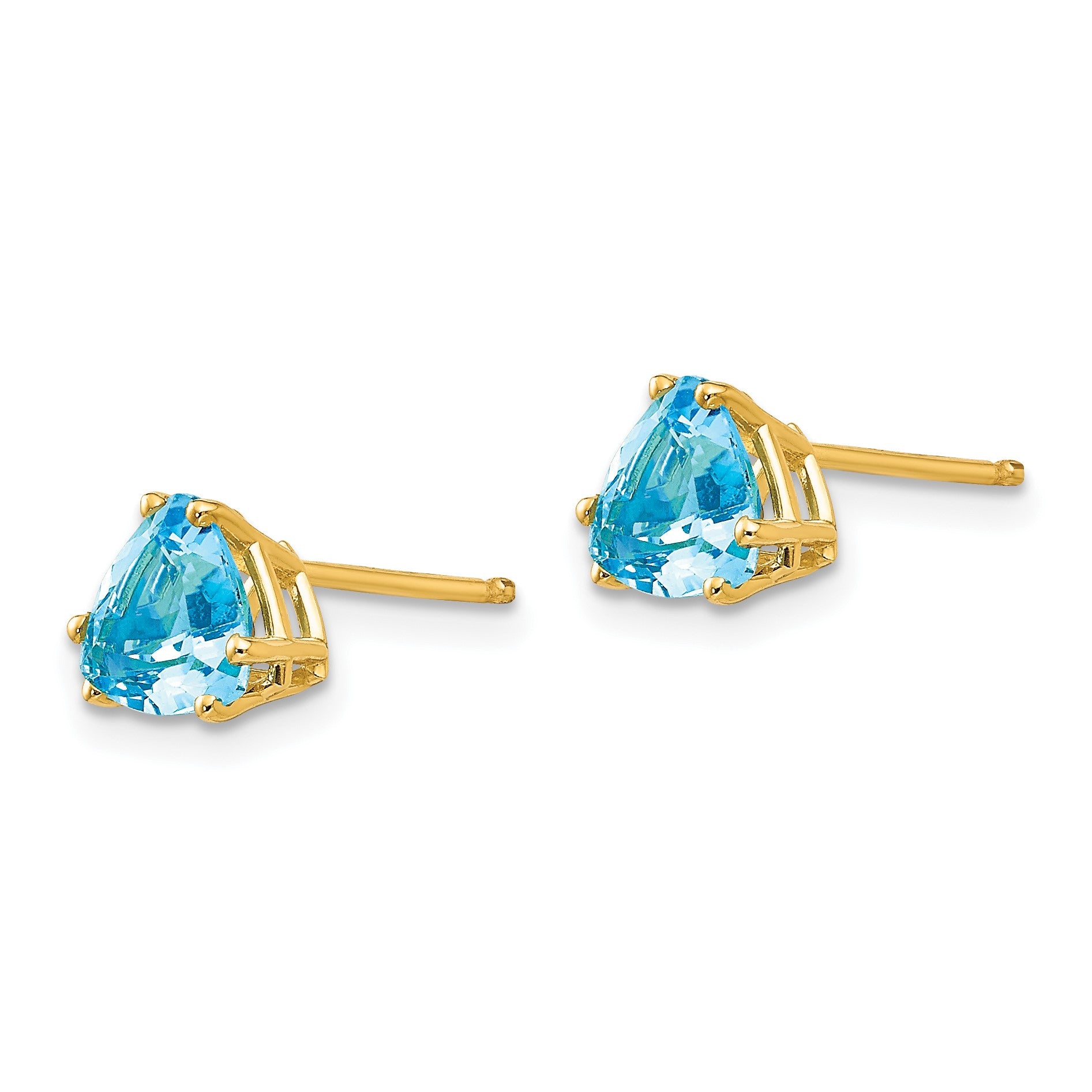 14k 6mm Trillion Blue Topaz Post Earrings