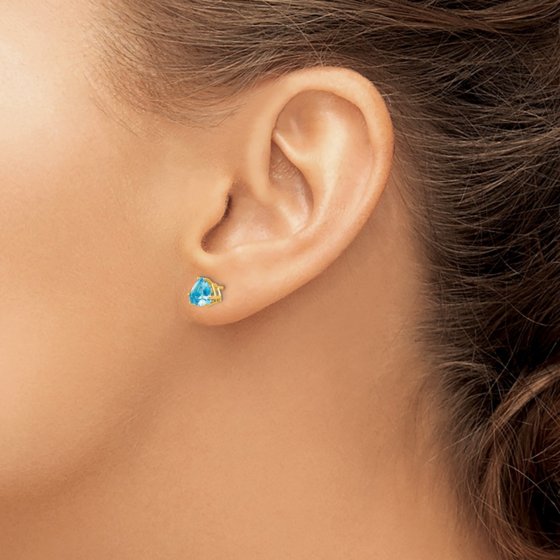 14k 6mm Trillion Blue Topaz Post Earrings