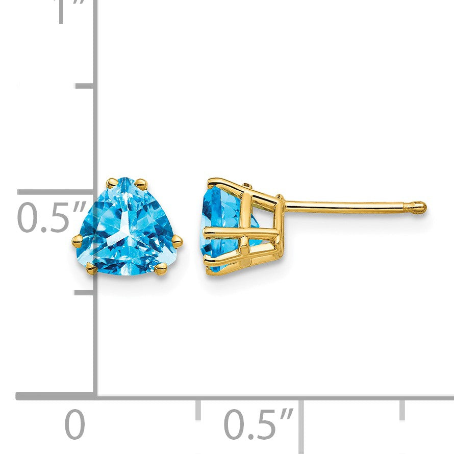 14k 6mm Trillion Blue Topaz Post Earrings