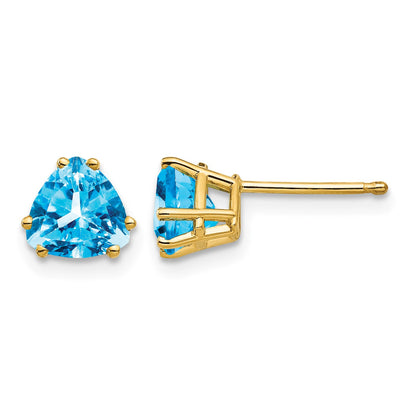 14k 6mm Trillion Blue Topaz Post Earrings